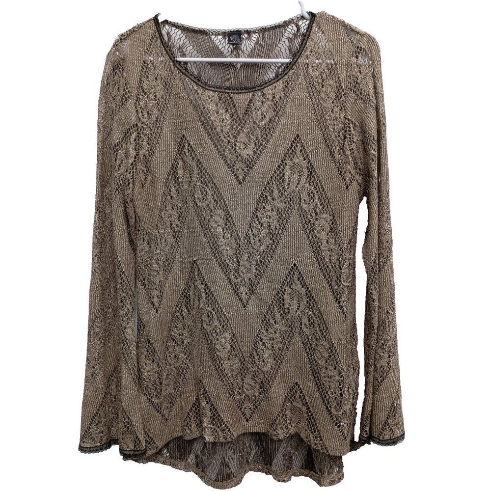 Y2K Only Hearts Helena Stuart Fairy Grunge Top Womens Size Large Gold Lace Sheer